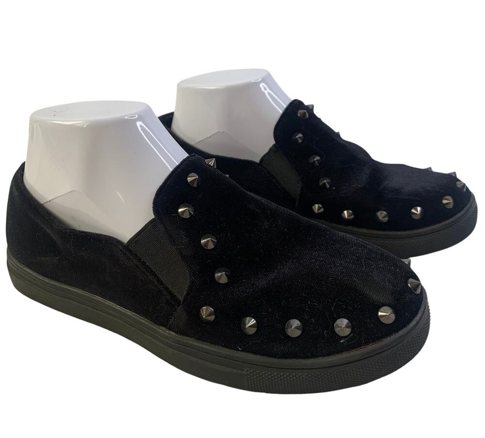 Wanted Poker Black Velvet Spike Studded Loafers Sneakers Womens Sz 7 Punk Emo